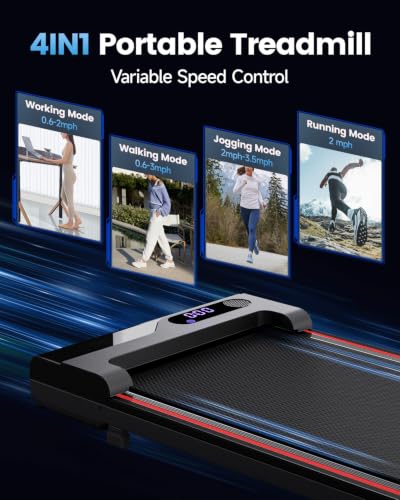 Image of Walking Pad Treadmill for Home - Under Desk Treadmills Portable Mini Compact Walk Pads for Small Spaces Office Indoor Apartment Floor Flat Running Machine with Remote Quiet Lightweight