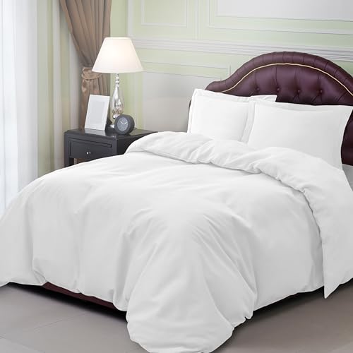 Elegant Comfort Luxury Softest Bedding Duvet Cover Set - 1500 Premier Hotel Quality Luxurious Silky-Soft Wrinkle Free 3-Piece Duvet Cover Set, King/Cali King, Snow White
