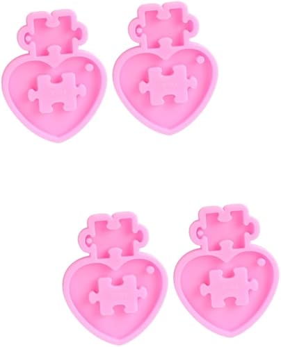 STOBOK 4 Pcs Keychain Mold Keychain Charms Heart Pendant Heart Decor Silicone Pancake Mold Silicone Heart Lace Mold Molde De Para Chocolate Pink