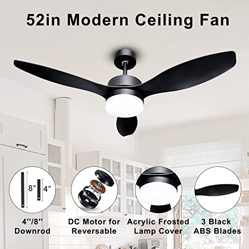 Ohniyou 52'' Ceiling Fan With Lights Remote Control,Outdoor Ceiling Fans For Patio With Light,Black Ceiling Fan Light For Bedroom Kitchen Nursery Conference #TOP1