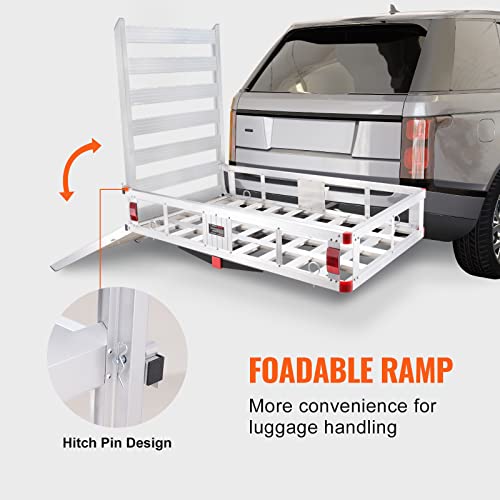 VEVOR 50 x 29.5 x 8.7 in Hitch Cargo Carrier, 500lb Capacity Trailer Hitch Mount Aluminum Cargo Basket with Folding Ramp, Luggage Carrier Rack Fits 2" Hitch Receiver for SUV Truck Pickup Camping by VEVOR - Image 3
