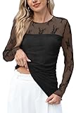XIEERDUO Lace Undershirt for Women Sexy Sheer Long Sleeve Tops for Women Ruched Date Night Tops Black XXL