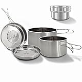 Homkuo Camping Kochgeschirr, Edelstahl Camping Topf Pfanne Set Outdoor Kochtopf Campinggeschirr, Faltbar und Stapelbar Camping Töpfe Kochset Topfset für Picknick Wandern Outdoor Touren