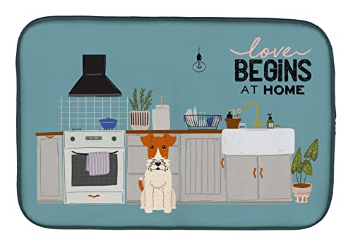 Caroline's Treasures CK7805DDM Wire Fox Terrier Kitchen Scene Dish Drying Mat Absorbent Dish Drying Mat Pad for Kitchen Counter Dish Drainer Mat for Countertop, 14 x 21", Multicolor