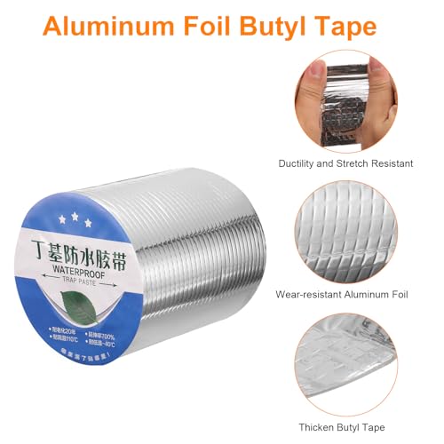 Image of HARFINGTON Waterproof Butyl Tape 33-ft x 6 inch W Aluminum Foil Sealant Tape, 0.06 inch Thick Upgraded Outdoor Use Self-Adhesive Sealing Tape for Roof Window RV Boat Pipe Repair