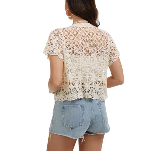 Image of Women's Short Sleeve Bolero Shrugs Crochet Lace Open Cardigan