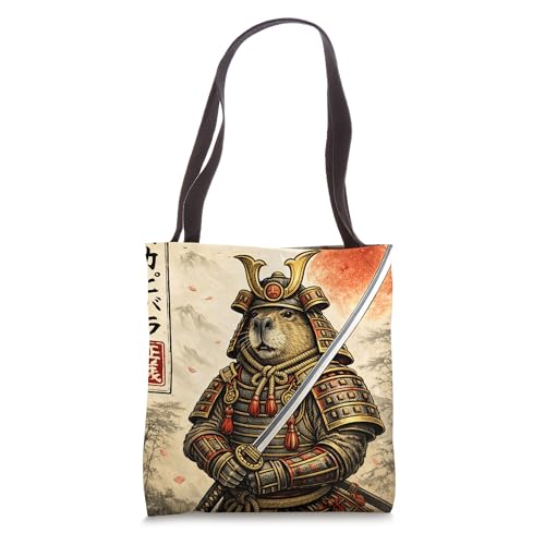 Funny Samurai Capybara Ukiyo-e Style Japanese Lover Art Tote Bag