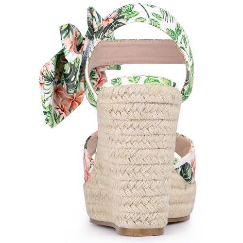 Allegra K Allegra K Women's Floral Printed Slingback Espadrille Green Floral Wedge Sandals 9 M US