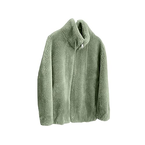 Teddy Fleece Jacket Women Full Zip Plus Size Sherpa Fleece Coats Double Fleece Zipper Jacket Long Sleeve Cardigan Jacket Lightweight Warm Jacket Stand Collar Sweatshirt Jacket Size 20-22 Green L