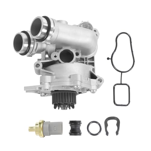 Aluminum Electric Engine Water Pump Thermostat Housing Assembly Replacement For Audi A3 A4 A5 A6 Q3 Q5 TT Quattro Allroad VW Jetta Tiguan Passat Beetle 2.0L Replace 06H121026AB 06H121026AF 06H121026AG