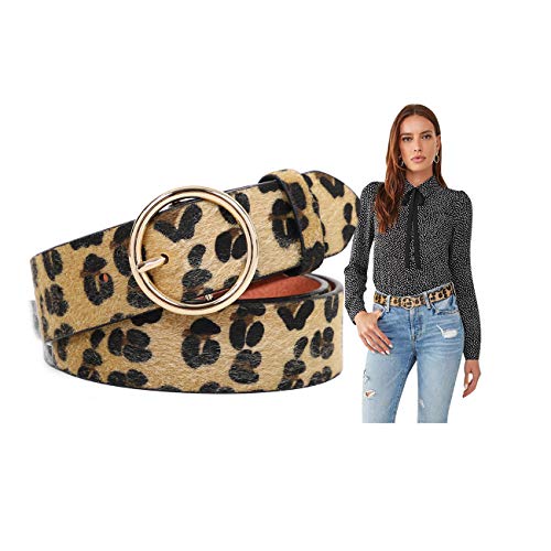 Suosdey Women's Leopard Print Leather Belt Fashion Soft Faux Leather Waist Belts With Round Buckle For Jeans Dress,Leopard Print,25-29 #TOP7
