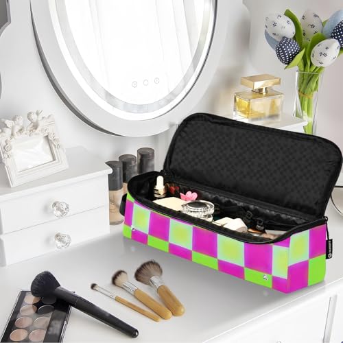 Bolsa de viaje para herramientas de cabello y tapete resistente al calor con cierre impermeable portátil para planchas, alisadores, rizadores, mochila de viaje de tela a cuadros Neon-Ombre Glow para cabello miniatura 7