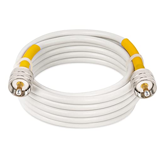 MOOKEERF CB Coax Cable, RG8x PVC White Marine Antenna Cable 10ft, PL259 Male to Male, Low Loss, 50 Ohm for CB Radio, Ham Radio, Antenna Analyzer, Dummy Load and SWR Meter