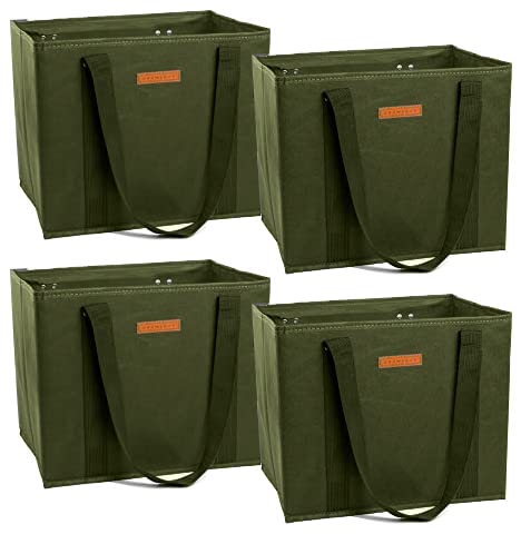 Gramercy Kitchen Reusable Grocery Bags, Reusable Shopping Bags, Tote Bags Bulk, Utility Tote, Bulk Tote Bags - Washable (Army Green, Set Of 4) #TOP16