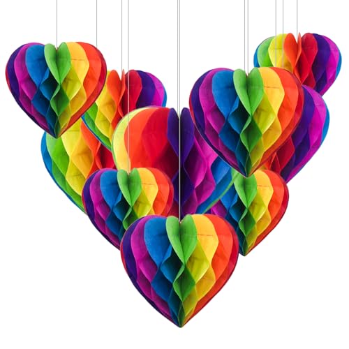 10PCS Rainbow Party Decorations Rainbow Birthday Decorations Pride Decorations Honeycomb Decorations Paper Pom Poms Decorations Paper Lanterns Decorations for Wedding Festival Infant Baptism 6in