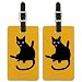 Black Cat Lifting Leg and Licking Luggage ID Tags Carry-On Cards - Set of 2