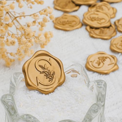 SWANGSA 100 Pack Letter S Wax Seal Stickers - Antique Gold Botanical Leaves Initial Alphabet Self-Adhesive Wax Stickers for Wedding Party Invitation Envelope Seals by SWANGSA - Image 3