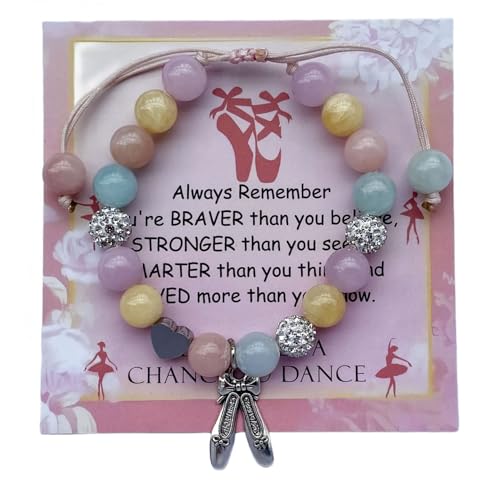 Image of DOLON Colorful Stones Handmade Crystal Ballet Charm Bracelet First Recital Stage Performance Dance Competition Encouragement Gift for Her