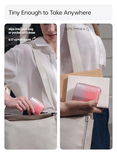 Image of JISULIFE Portable Neck Fan, 100 Speed 40000RPM Cooling, Mini Personal Handheld Wearable Waist Fan, 16H 4500mAh Battery with LED Display, Lightweight in Outdoor, Travel, Jobsite Gifts (Pink)