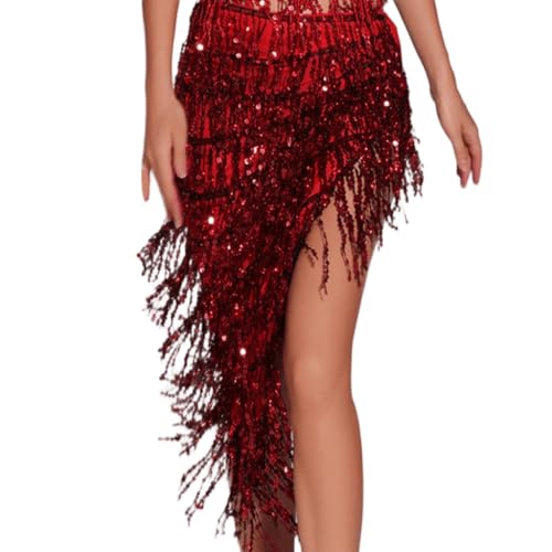 Women Sequins Tassels Bellydance Hip Scarf Long Belly Dance Dancing Skirts Wrap for