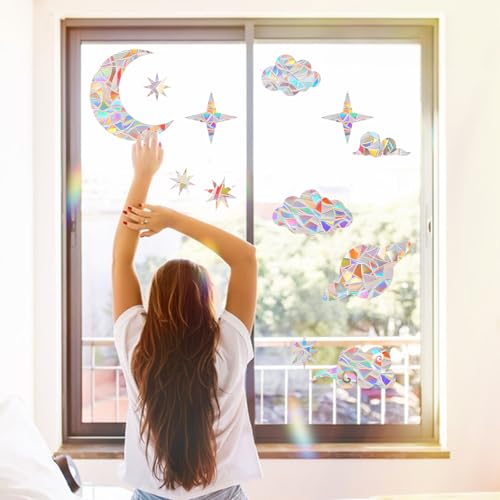 DOPENSPI 28 Stück Prisma Fensteraufkleber, Regenbogen Window Sticker Sonnenfänger Fenster Vogel Anti Kollisions Fenster Aufkleber Vogelschutz Fensterfolie Suncatcher Sticker
