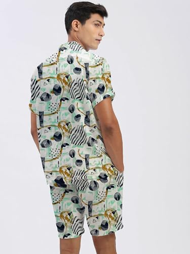Image of Amazon Brand - Anarva Mens Camouflage Printed Co-ord Set | Half Sleeve Shirt and Shorts Set | Casual Summer Outfit for Beach, Travel, Vacation -