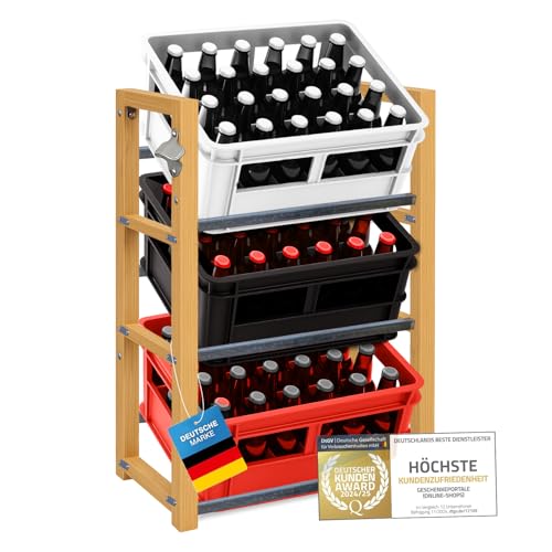 Dimono® Getränkekistenregal aus Bambus; Regal für 2, 3 oder 6 Getränkekisten, stabile Leergut Aufbewahrung für Bier, Wasser & Limonade, nachhaltige und platzsparende Lösung (3 Kisten)