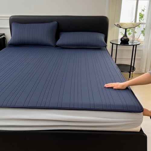 WFXXZL Sábana Bajera refrescante de 30 cm de Profundidad, Ideal for Camas Individuales, Dobles y King Size. Suave y Transpirable.(Dark Blue,180 * 200cm)
