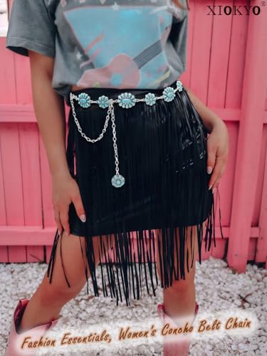Turquoise Belt Silver Western Chain Belt Cowgirl Concho Belts for Women Dresses and Jeans3