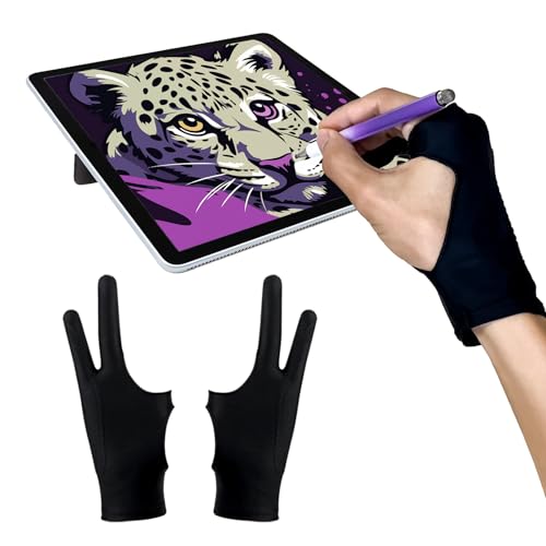 AmberVec Drawing Glove Right Left Hand, Palm Rejection Digital Art Glove for Tablet iPad, Sketching Drawing Gloves with Two Finger, Gifts for Animators and Digital, Artists, [2 Pack] Size S