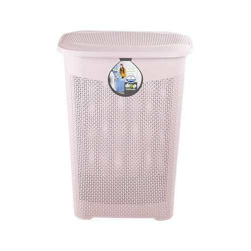 Image of Joyo Drop Laundry Multipurpose Plastic Laundry Basket /Bin /Hamper /Bucket /Storage Organizer With Lid, 54 Ltr - Royal Light Brown