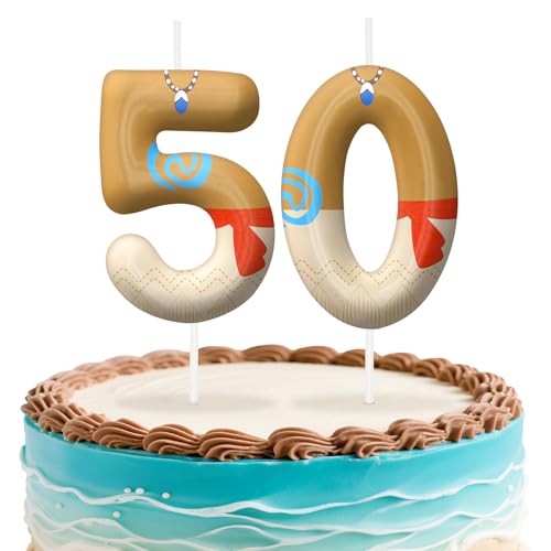 Image of Hawaii Number 50 Birthday Candles, Island Themed Cake Topper for Boys Girls Cake Decorations, Birthday Decorations Party Supplies, Number Candles for Party Decor