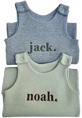 Soft Cotton Baby Dungarees, Personalised or Plain, Embroidered, Ideal BabyShower Gifts, Personalised Newborn Gifts, Baby Clothes, Boys Girls Romper (Personalised Sage, 0-3 Months)