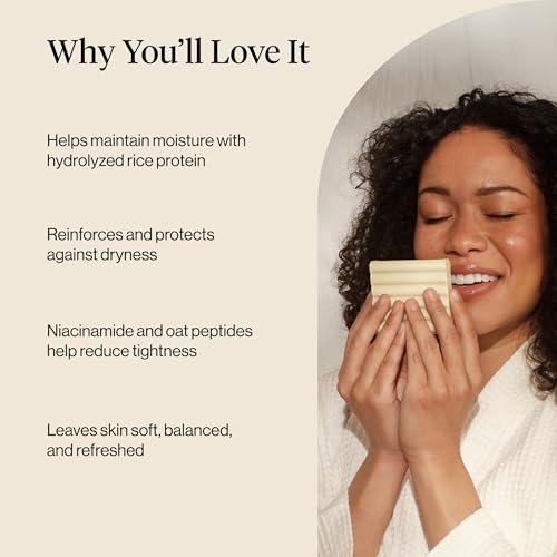 Image of Rice Water Protein Restoring Face & Body Wash Bar Soap - Hydrating Face Wash & Body Wash, Skin Care Cleanser with Niacinamide & Oat Peptides, Gentle Moisturizing for Dry & Sensitive Skin - 4 oz