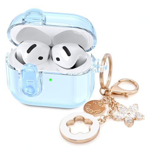 Image of (with Safety Lock) Clear Case Compatible with Cute Apple Airpods 4 Cases 2024 Women, VISOOM Soft TPU Transparency Air pods 4 Gen Case iPods 4 Earbuds Case Girl Bling Keychain for Airpod iPod 4th Gen