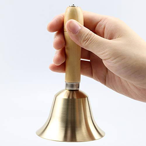 Sopcone Hand Bell Extra Loud Solid Brass Call Bell Handbells With Wooden Handle Multi-Purpose For School, Churchl, Hotel, Christmas And Wedding Service (8Cm) #TOP2