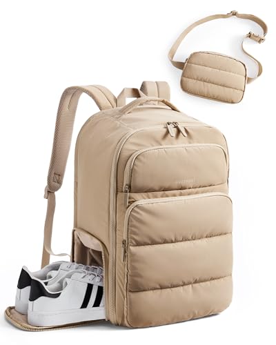 BAGSMART 35L Travel Backpack Women, 17.3 Inch Carry On Backpack Flight Approved, Personal Item Backpack Travel Bag, Water Resistant Casual Daypack, Desert