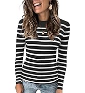 Bellcoco Women's Striped Sweater Pullover Long Sleeve Shirt Slim Fitted Ribbed Knit Fall Casual B...