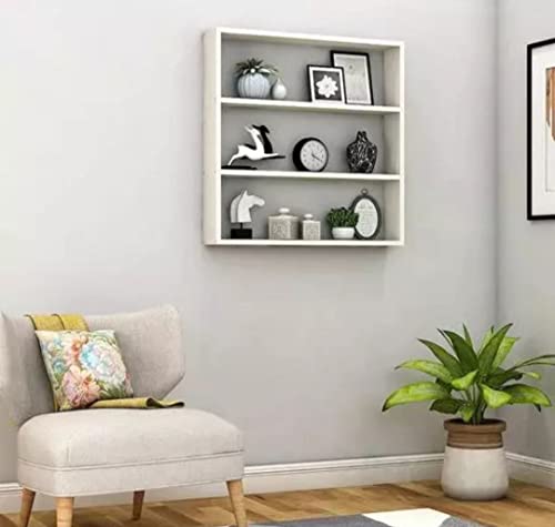 Image of OXMIC Book Shelf | 3 Tier | Wall Mounted Kitchen Storage Rack | Durable & Long Lasting Engineered Wood Wall Mounted Shelf | Wooden Wall Shelf | (White)