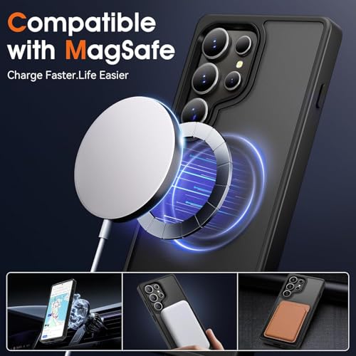 Image of Oterkin Magnetic Case for Samsung Galaxy S24 Ultra, Black | Compatible with MagSafe, Matte Frosted Translucent, Shockproof, Military Grade Protection
