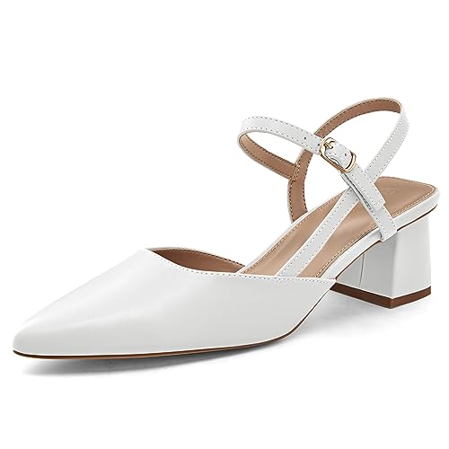 Coutgo Women's Slingback Chunky Low Heels Closed Pointed Toe Heel Wedding Party Dress Pumps Shoes