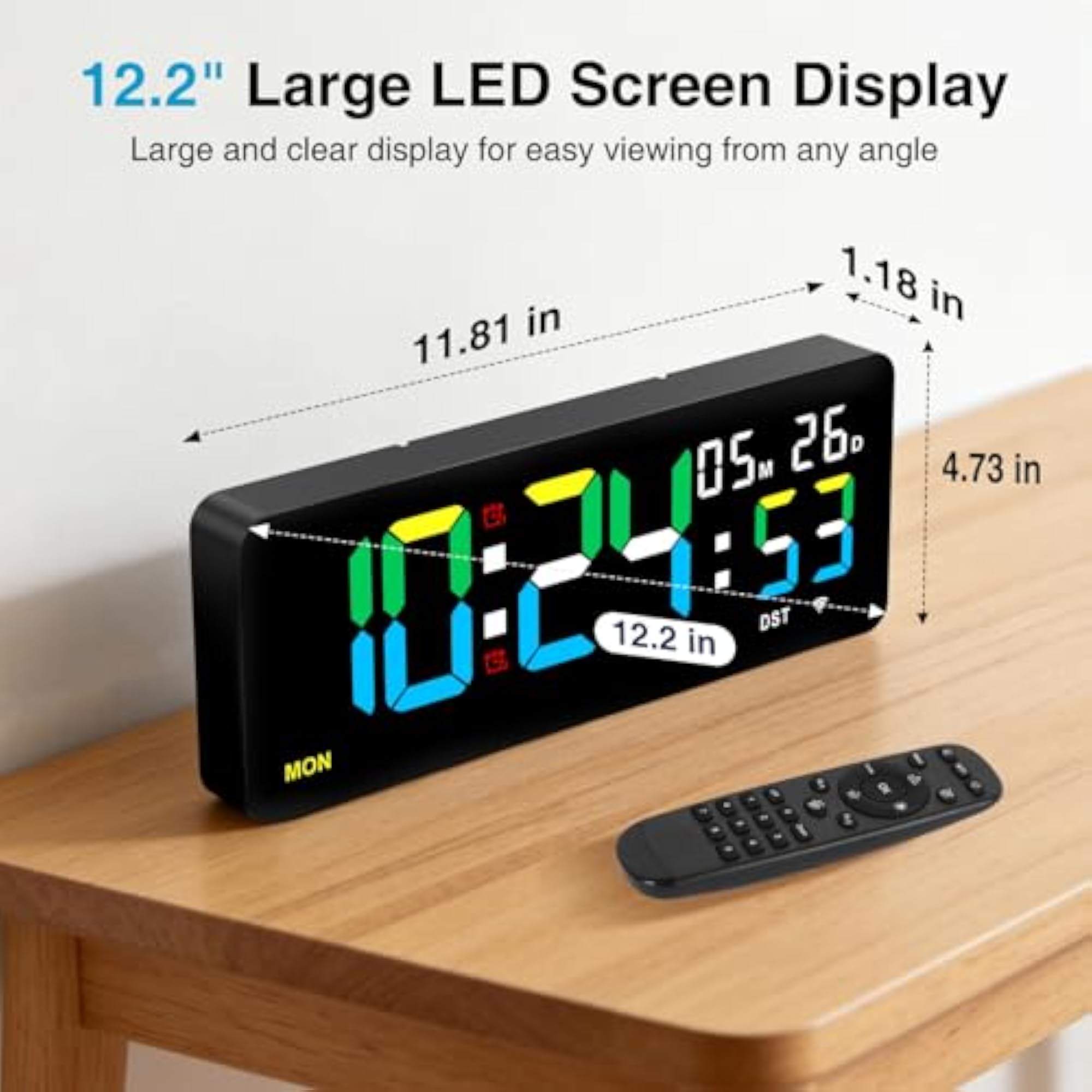 12.2 Inch Digital Wall Clock WiFi Sync with Remote Control