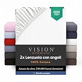VISION Lenzuolo con angoli - 100% cotone - Confezione da 2 - Per letto singolo (90 x 200 cm) - Angoli elastici - Adatto a materassi fino a 30 cm - Oeko-Tex - Lavabile in lavatrice - Colore: bianco