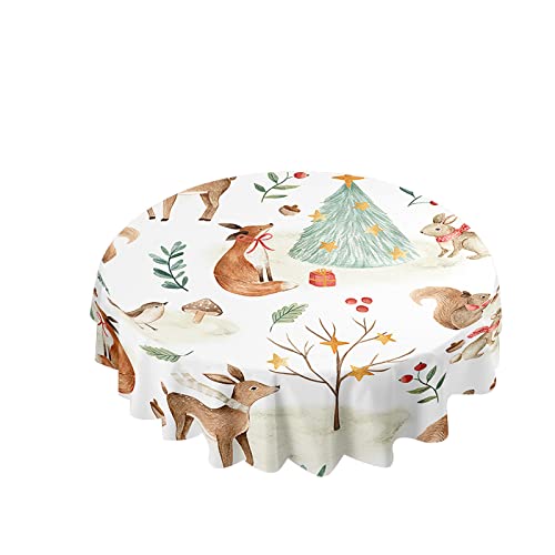 Hixingo Manteles Navideños Redondos, Pattern Alces de Navidad 3D Mantel Navidad Impermeable Antimanchas Mantelerias para Fiesta Restaurante Comedor (Diametro 180cm,Ciervo Sika de Dibujos Animados)