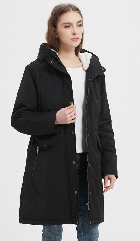 RAGEMAN Damen-Parka-Mantel, Outdoor, wasserabweisend, Damen-Kapuzenjacke, wasserabweisend, lang, Winter, warm, Outwear für Outdoor, Spaziergang, Schwarz 1, XL