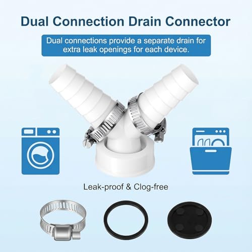 Waschmaschine Abfluss Adapter, 1 Zoll Abfluss-Waschmaschine Doppelanschluss, Y Stück Waschmaschinen Trockner Abfluss mit 2 Schlauchschellen, Weiß