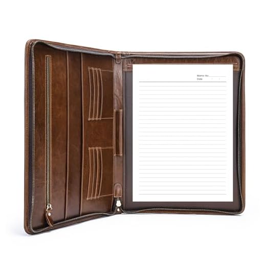 Carteira de couro genuíno para homens e mulheres negócios zíper padfólio organizador pasta trabalho reunião bloco caderno fichário diário marrom café