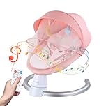 Electric Baby Bouncer with Bluetooth, Baby Bouncer Chair with 5 Swing Speed, 3-Stage Timer and Remote Control, Portable Swing Chair from Birth for Newborn Boys Girls (Pink)