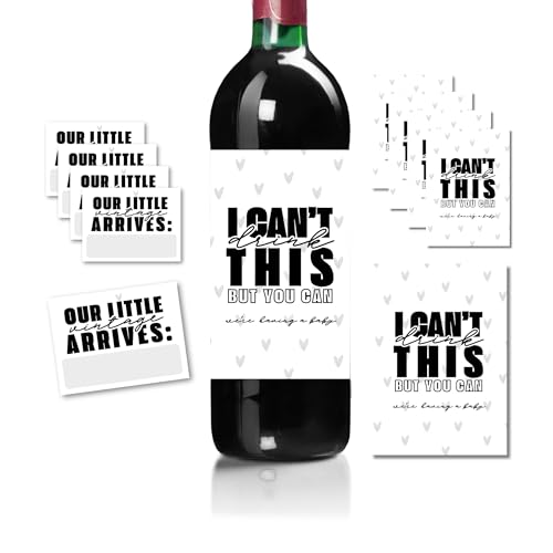 Image of Pregnancy Announcements Wine Labels, 8 Labels + 8 Due Date Stickers, Baby Announcement, Pregnancy Announcement Aunties, Pregnancy Reveal, Pregnancy Announcement Grandparents (Black and White)
