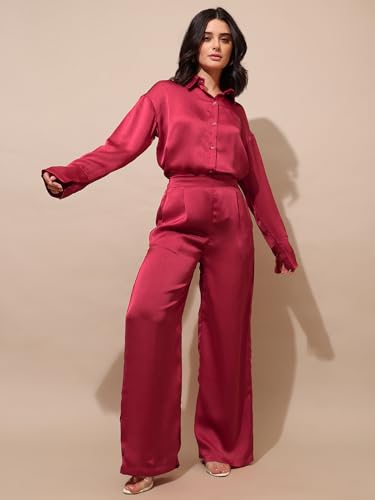 Image of PURVAJA Women's Full Sleeve Shirt & Trouser Solid Co-ords